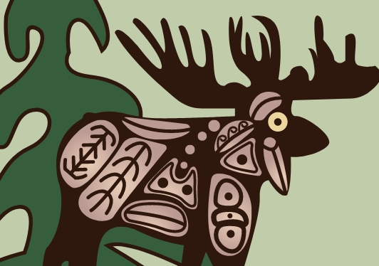 moose cartoon with green tree